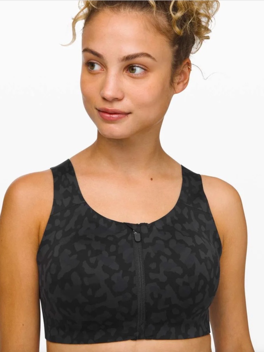 Lululemon Enlite Bra Zip Front High Support Padded Black Grey 38DD (NWOT)